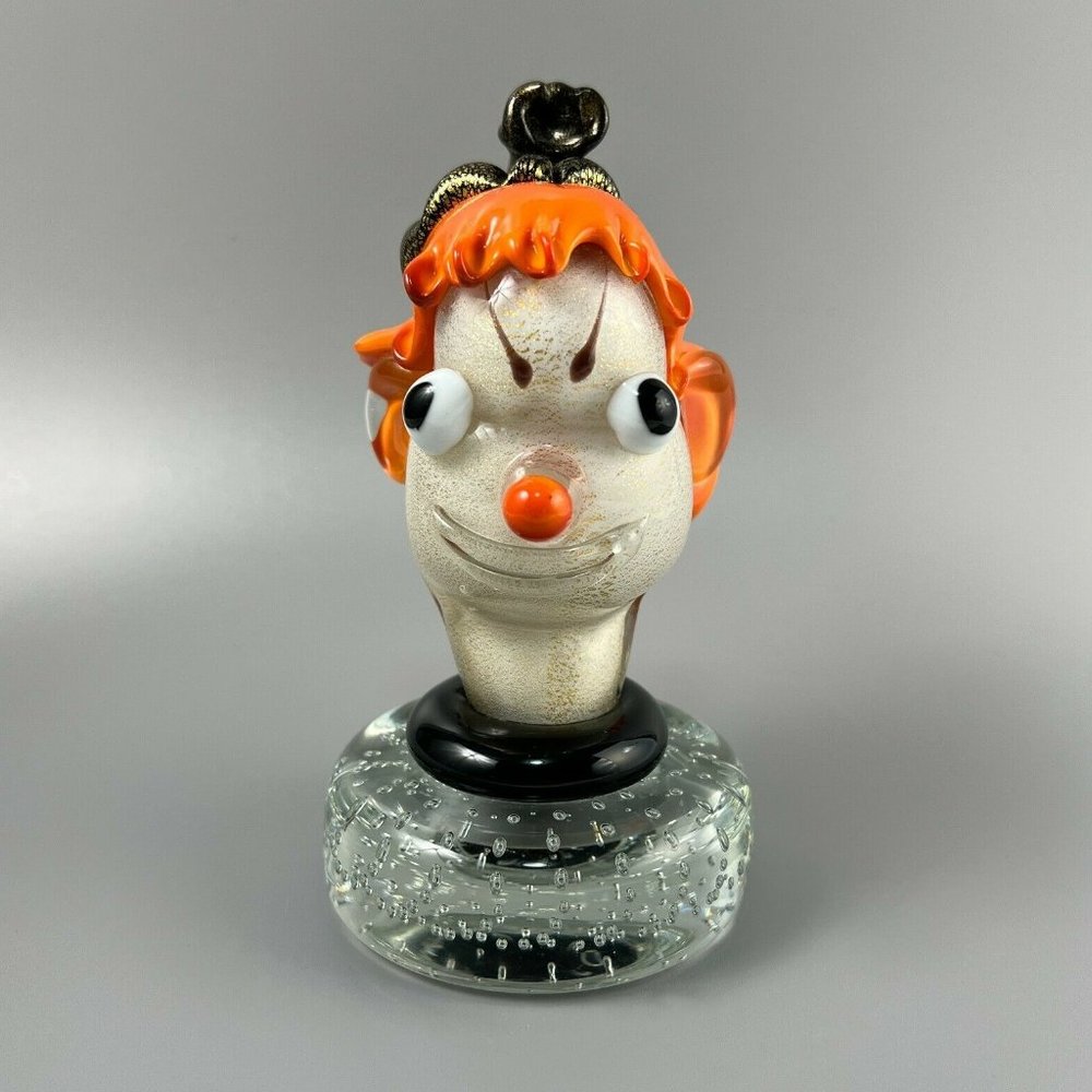 Vintage Alfredo Barbini Murano Art Glass Clown Paperweight Figurine